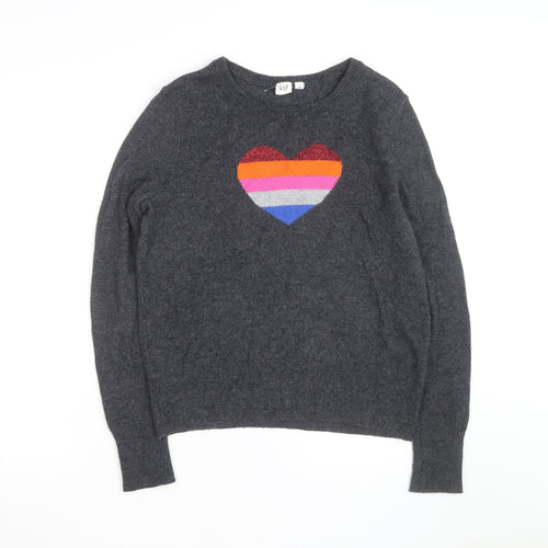 GAP Women’s Grey Wool Heart Pullover Jumper Size M