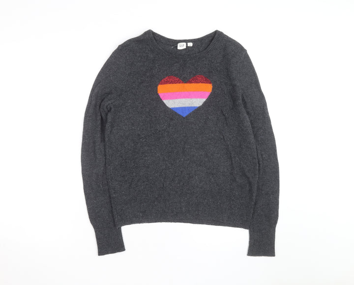 GAP Women’s Grey Wool Heart Pullover Jumper Size M