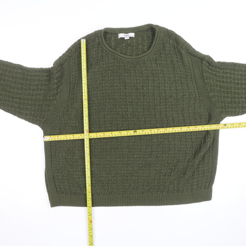 Marks and Spencer Men's Green Cotton Cable Knit Jumper Size L