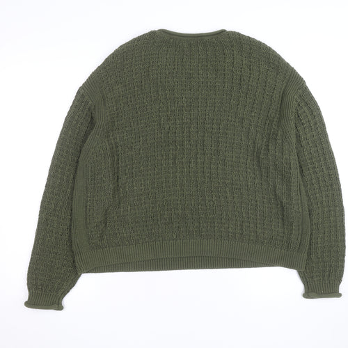 Marks and Spencer Men's Green Cotton Cable Knit Jumper Size L