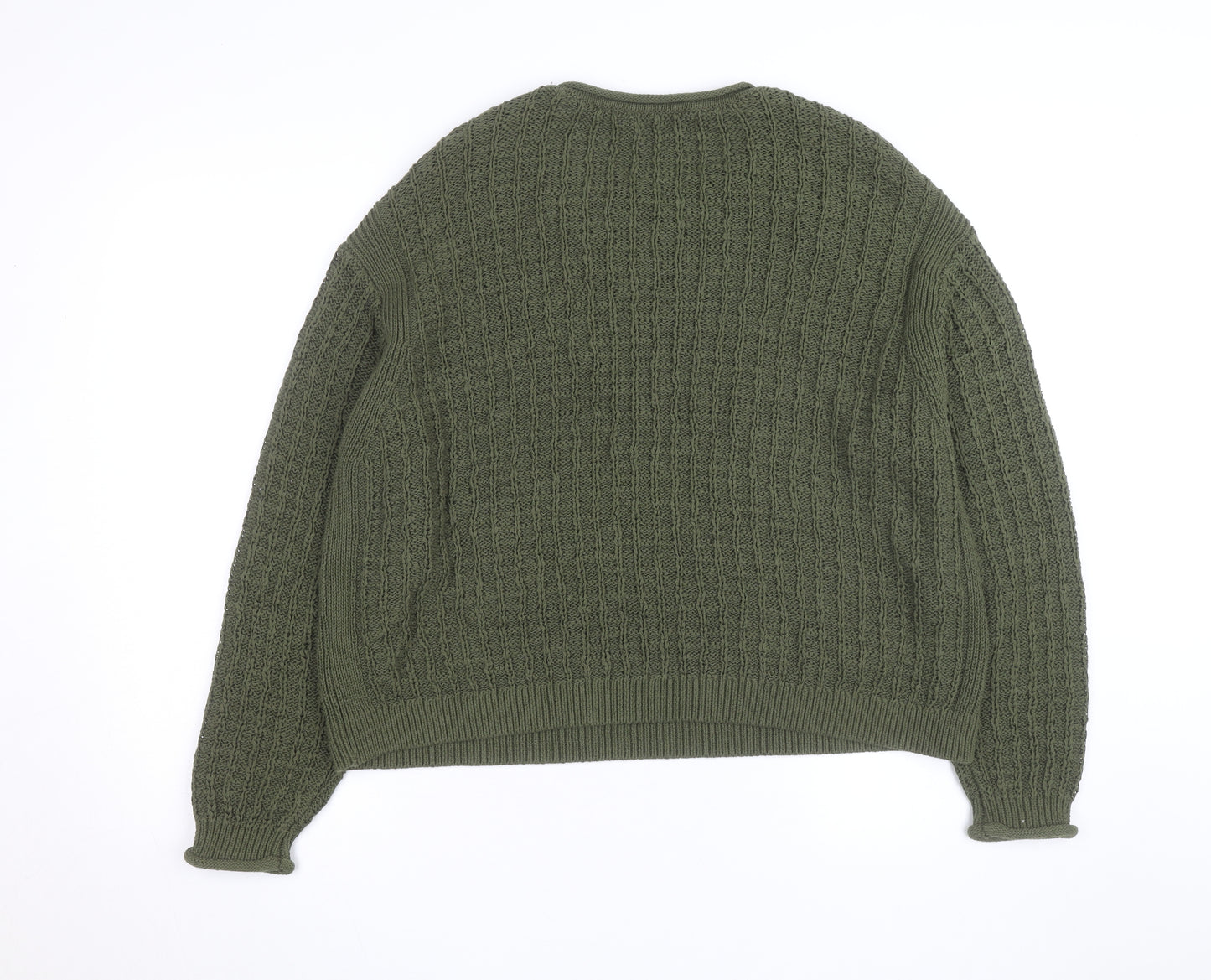 Marks and Spencer Men's Green Cotton Cable Knit Jumper Size L