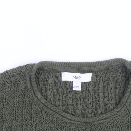 Marks and Spencer Men's Green Cotton Cable Knit Jumper Size L