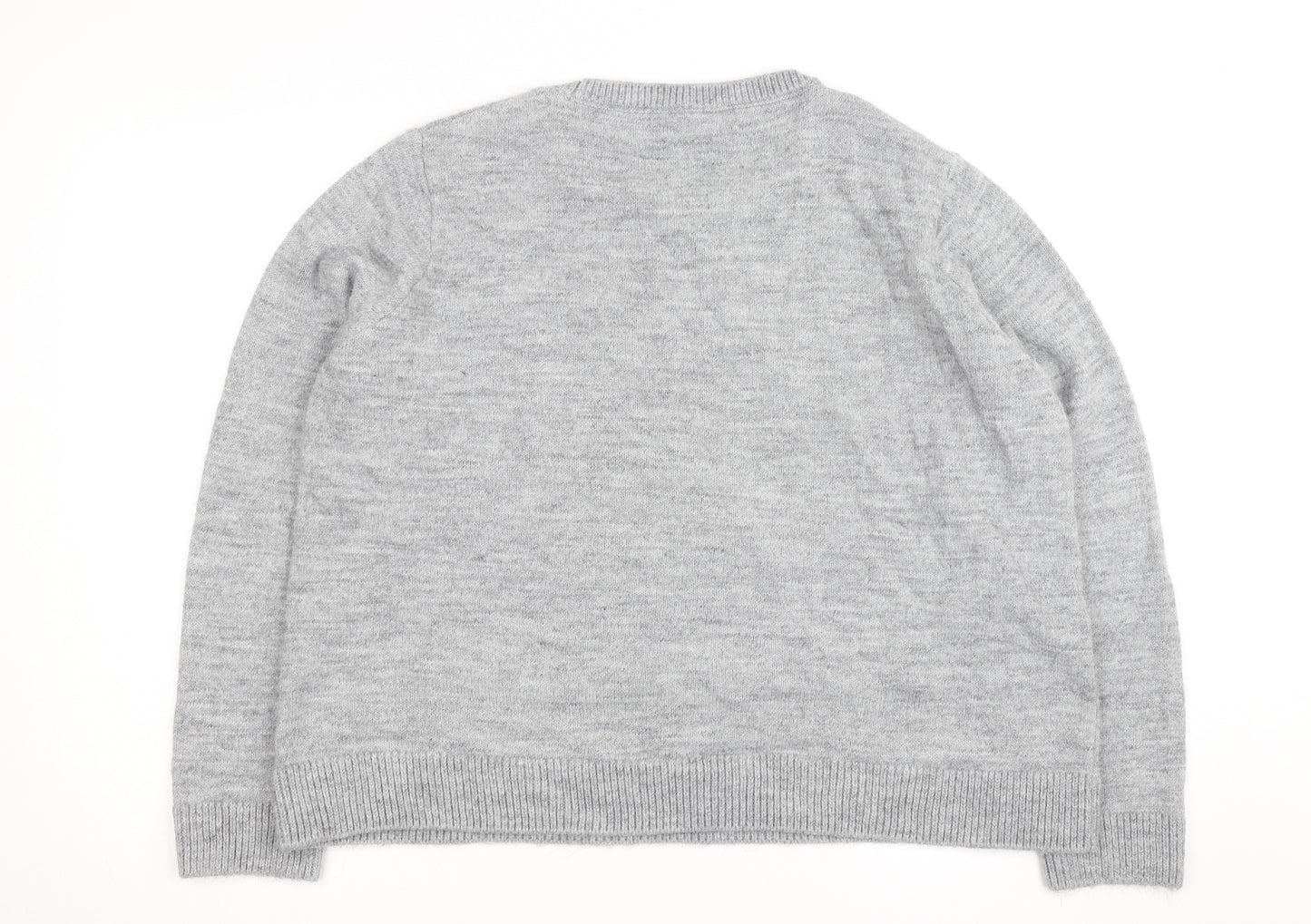 Marks and Spencer Women Grey Cat Sequin Wool Jumper XL