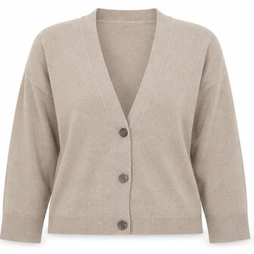 French Connection Women Beige Small V-Neck Wool Cardigan