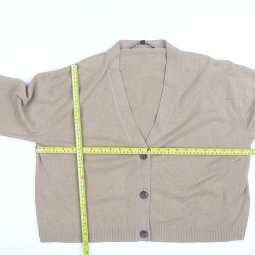 French Connection Women Beige Small V-Neck Wool Cardigan