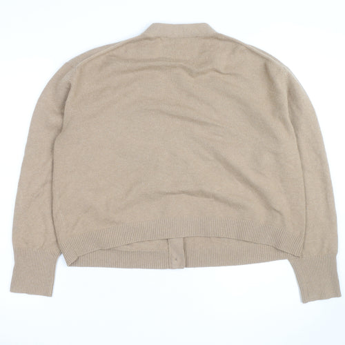 French Connection Women Beige Small V-Neck Wool Cardigan