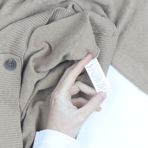 French Connection Women Beige Small V-Neck Wool Cardigan