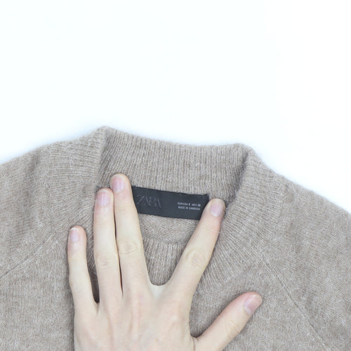 Zara Women Beige Wool Alpaca Crew Neck Jumper Size 8