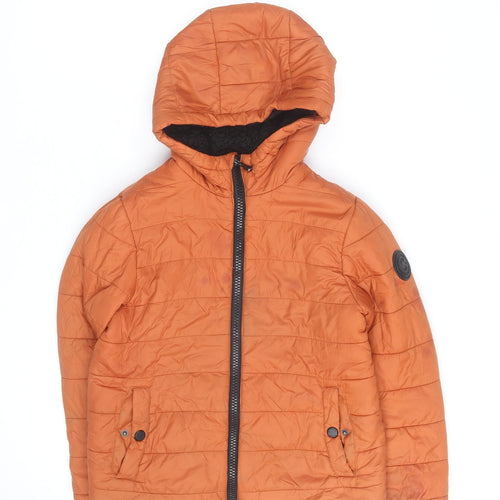 Michael Kors Women’s Orange Puffer Jacket Size 8 Hooded Zip Winter Coat