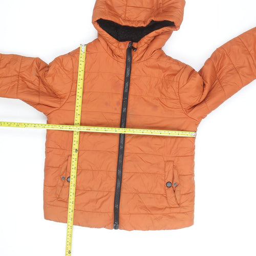 Michael Kors Women’s Orange Puffer Jacket Size 8 Hooded Zip Winter Coat