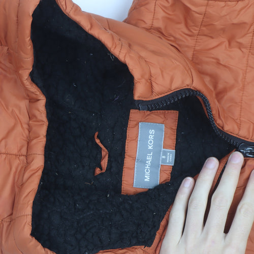 Michael Kors Women’s Orange Puffer Jacket Size 8 Hooded Zip Winter Coat