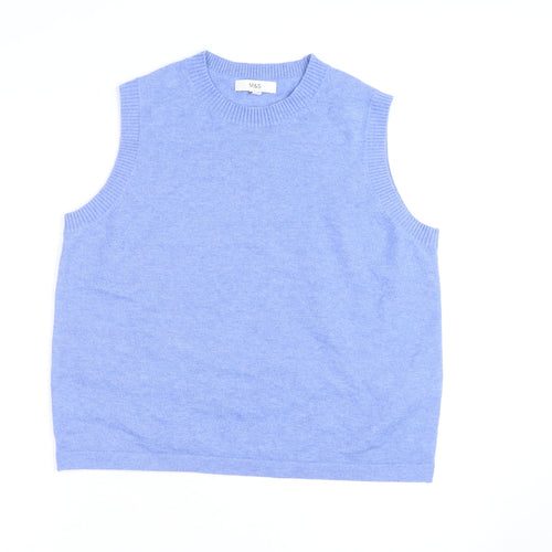 Marks and Spencer Men's Blue Sleeveless Cotton Cashmere Vest L