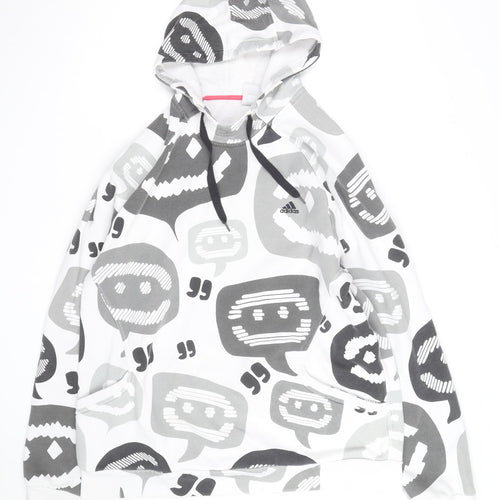 Adidas Mens White Graphic Print Pullover Hoodie Size M
