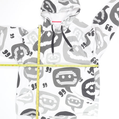Adidas Mens White Graphic Print Pullover Hoodie Size M