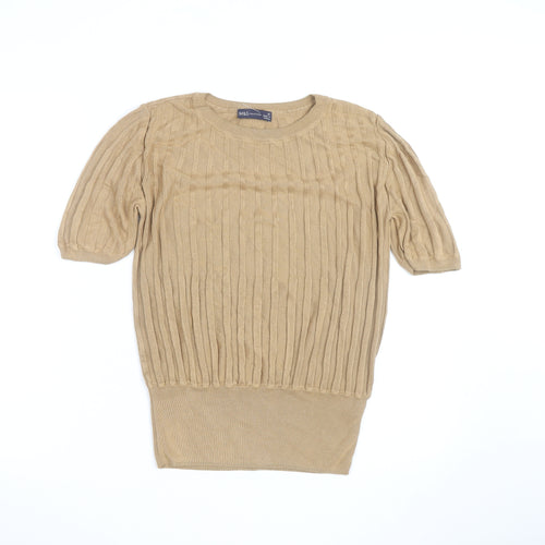 Marks and Spencer Women Beige Cable Knit Short Sleeve Jumper Size 10