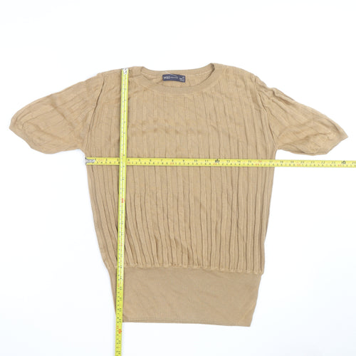 Marks and Spencer Women Beige Cable Knit Short Sleeve Jumper Size 10