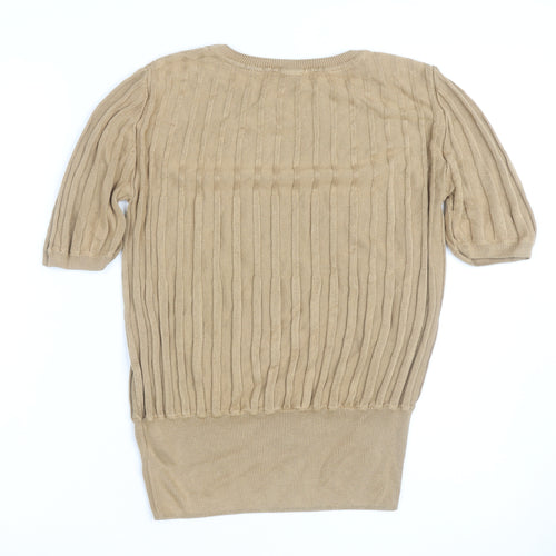 Marks and Spencer Women Beige Cable Knit Short Sleeve Jumper Size 10
