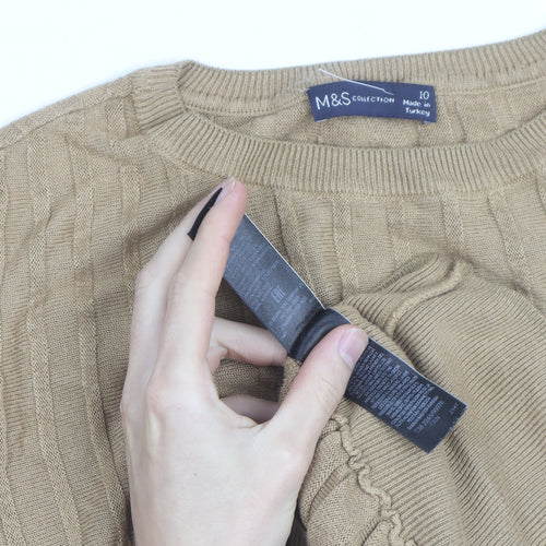 Marks and Spencer Women Beige Cable Knit Short Sleeve Jumper Size 10