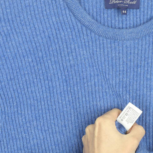 Peter Scott Men's Blue Cashmere Crew Neck Jumper Size L