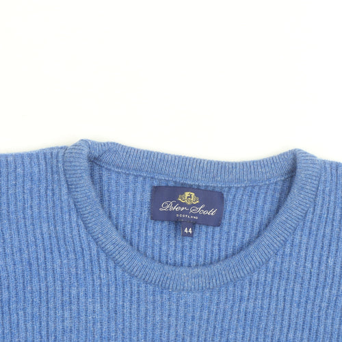 Peter Scott Men's Blue Cashmere Crew Neck Jumper Size L