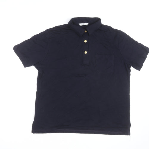 Marks and Spencer Women's Blue Polo Shirt Size 14 Viscose