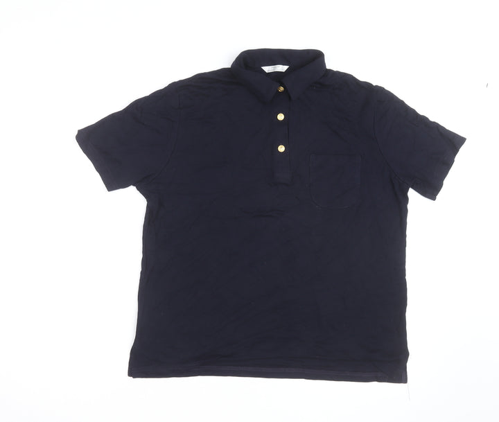 Marks and Spencer Women's Blue Polo Shirt Size 14 Viscose