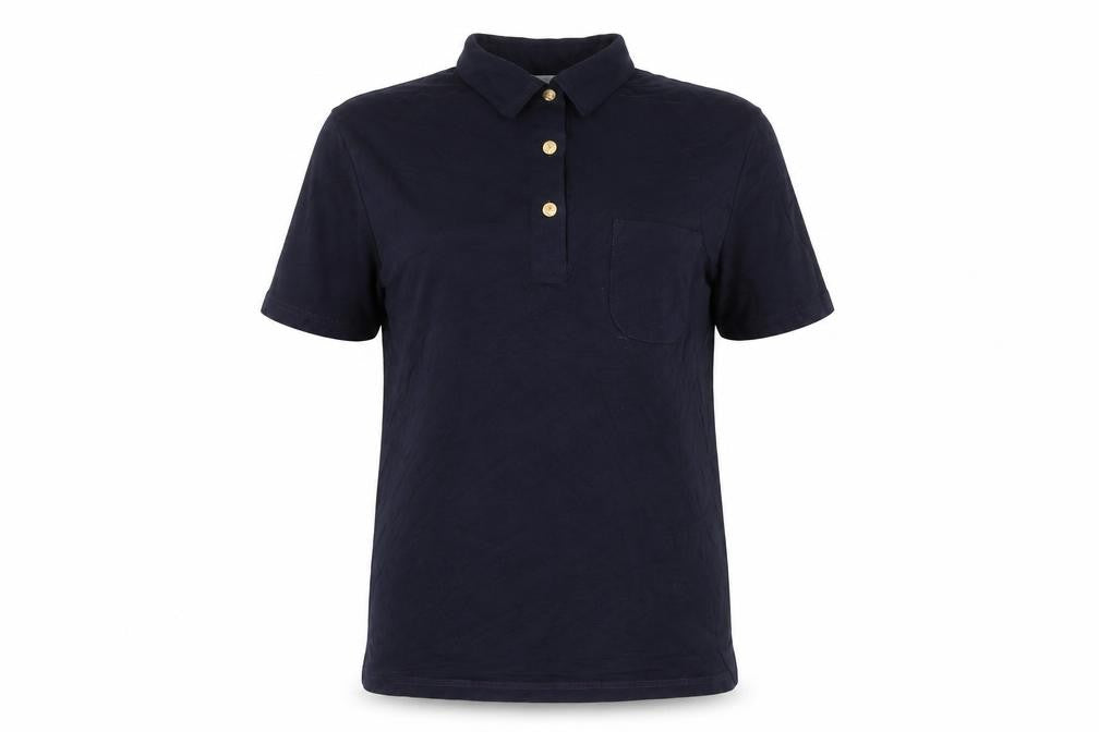 Front view of Marks & Spencer Women's Blue Polo Shirt, size 14, Viscose