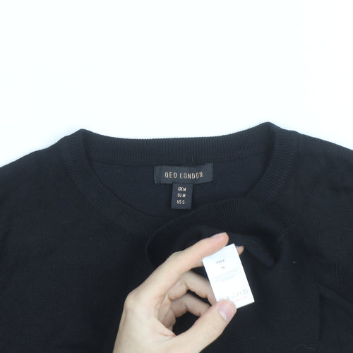 QED London Womens Black Ruffle Sleeve Crew Neck Pullover Jumper Size M
