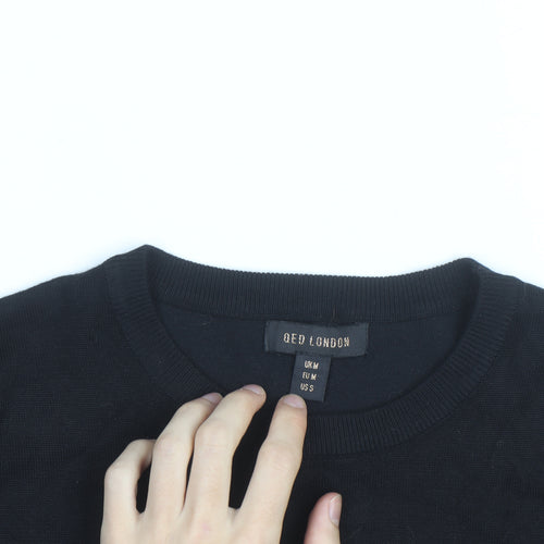 QED London Womens Black Ruffle Sleeve Crew Neck Pullover Jumper Size M