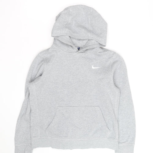 Nike Boys Grey Pullover Hoodie Size L Cotton Blend Hooded Sweatshirt