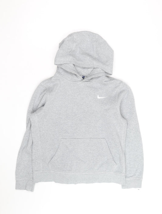 Nike Boys Grey Pullover Hoodie Size L Cotton Blend Hooded Sweatshirt