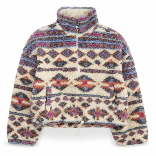 Pull&Bear Women Beige Patterned Fleece 1/2 Zip Pullover Sweatshirt Size S