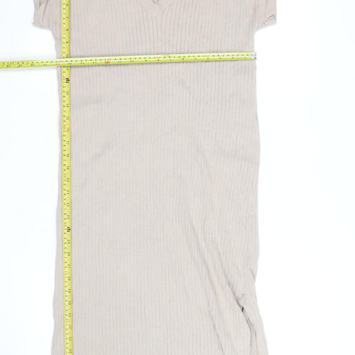 Mint Velvet Womens Beige Knit V-Neck T-Shirt Dress M