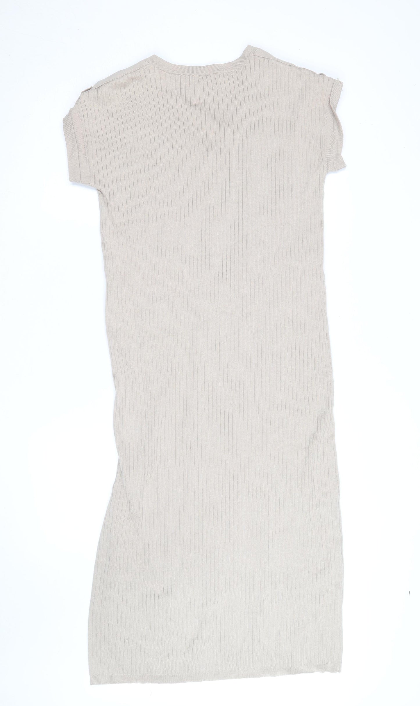 Mint Velvet Womens Beige Knit V-Neck T-Shirt Dress M