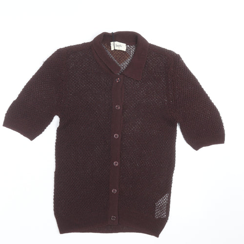 Hush Women’s Brown Collared Open-Knit Short Sleeve Cardigan XS