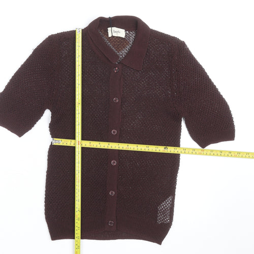 Hush Women’s Brown Collared Open-Knit Short Sleeve Cardigan XS