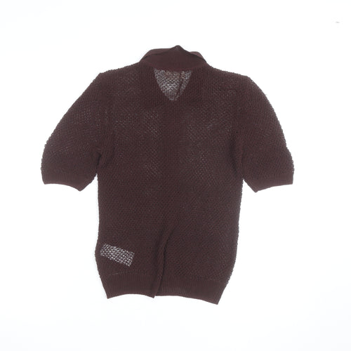 Hush Women’s Brown Collared Open-Knit Short Sleeve Cardigan XS