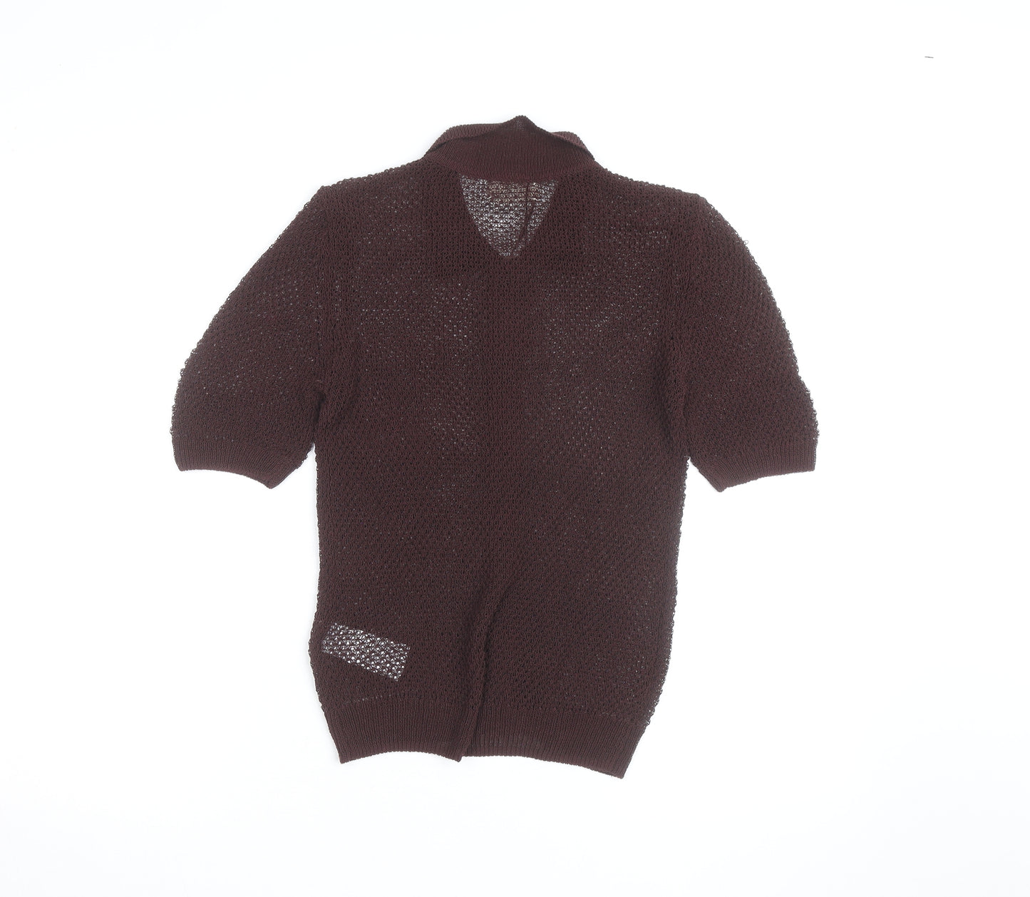 Hush Women’s Brown Collared Open-Knit Short Sleeve Cardigan XS