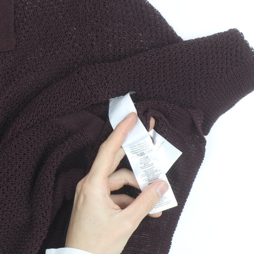 Hush Women’s Brown Collared Open-Knit Short Sleeve Cardigan XS