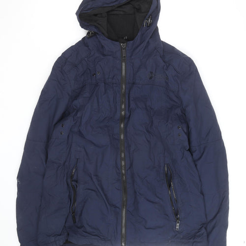 Next Men's Blue Hooded Puffer Jacket Large Water Resistant Winter Coat