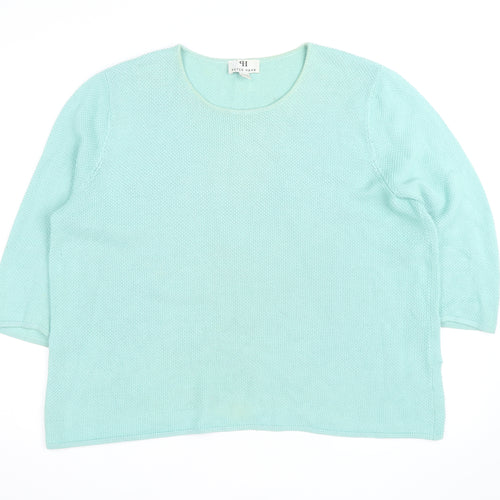 Peter Hahn Women Green Cotton 3/4 Sleeve Pullover Jumper Size 24