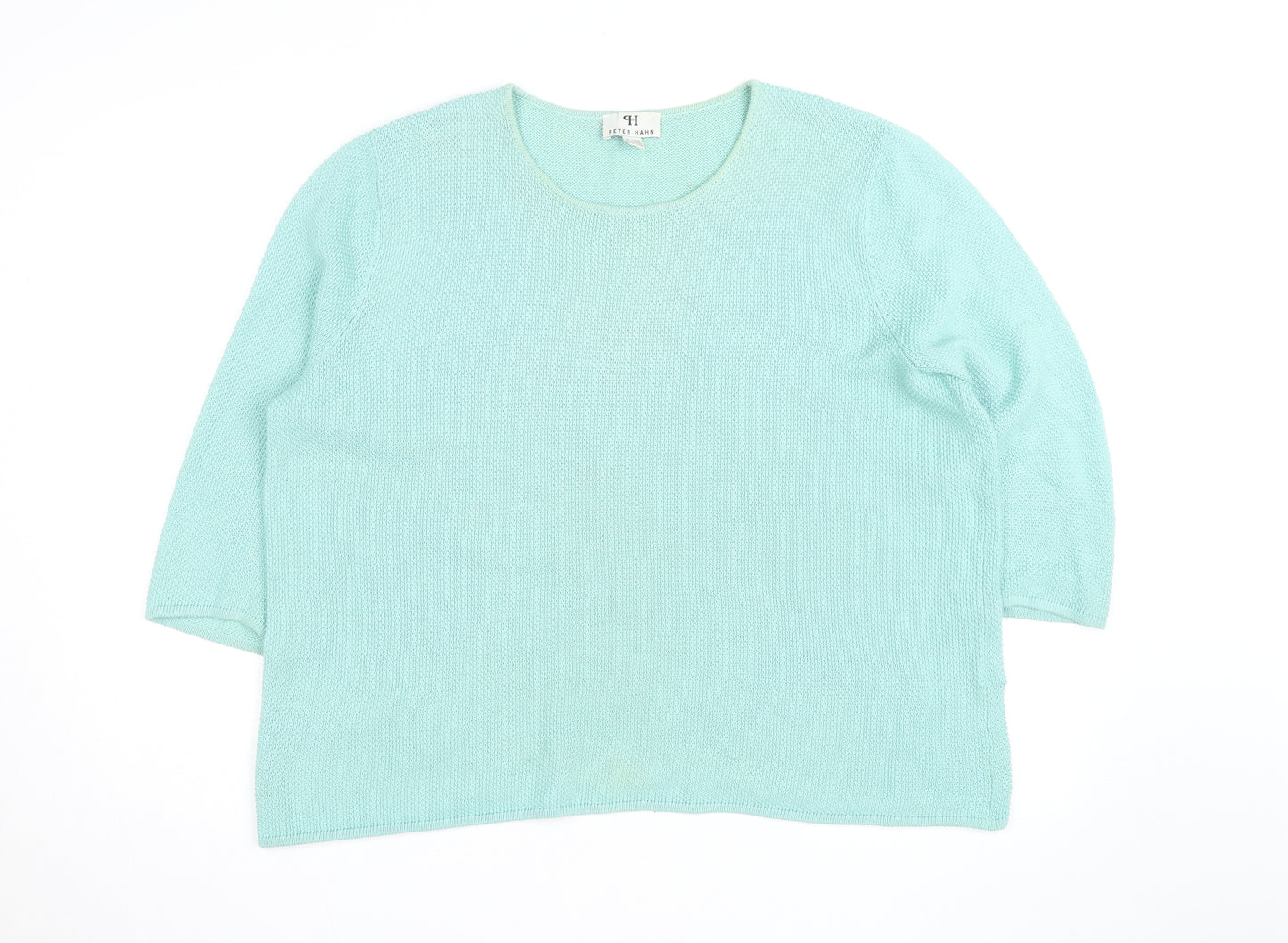 Peter Hahn Women Green Cotton 3/4 Sleeve Pullover Jumper Size 24