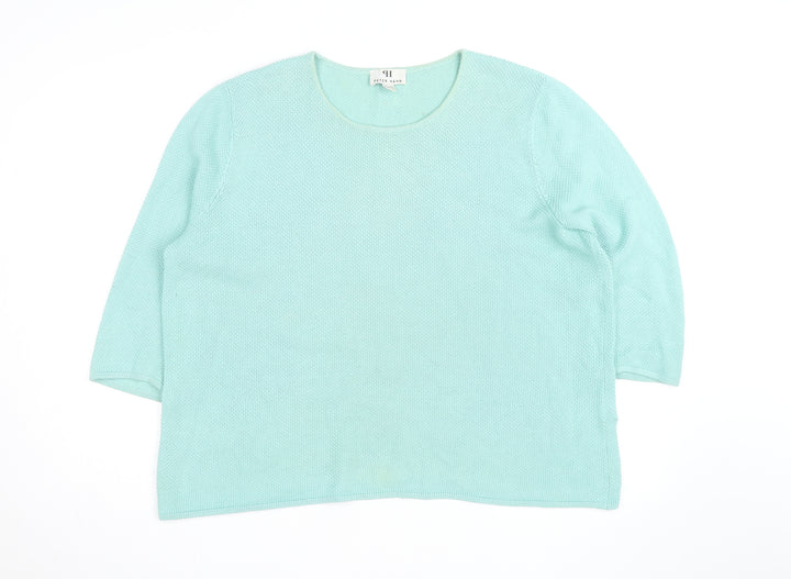 Peter Hahn Women Green Cotton 3/4 Sleeve Pullover Jumper Size 24