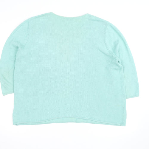 Peter Hahn Women Green Cotton 3/4 Sleeve Pullover Jumper Size 24