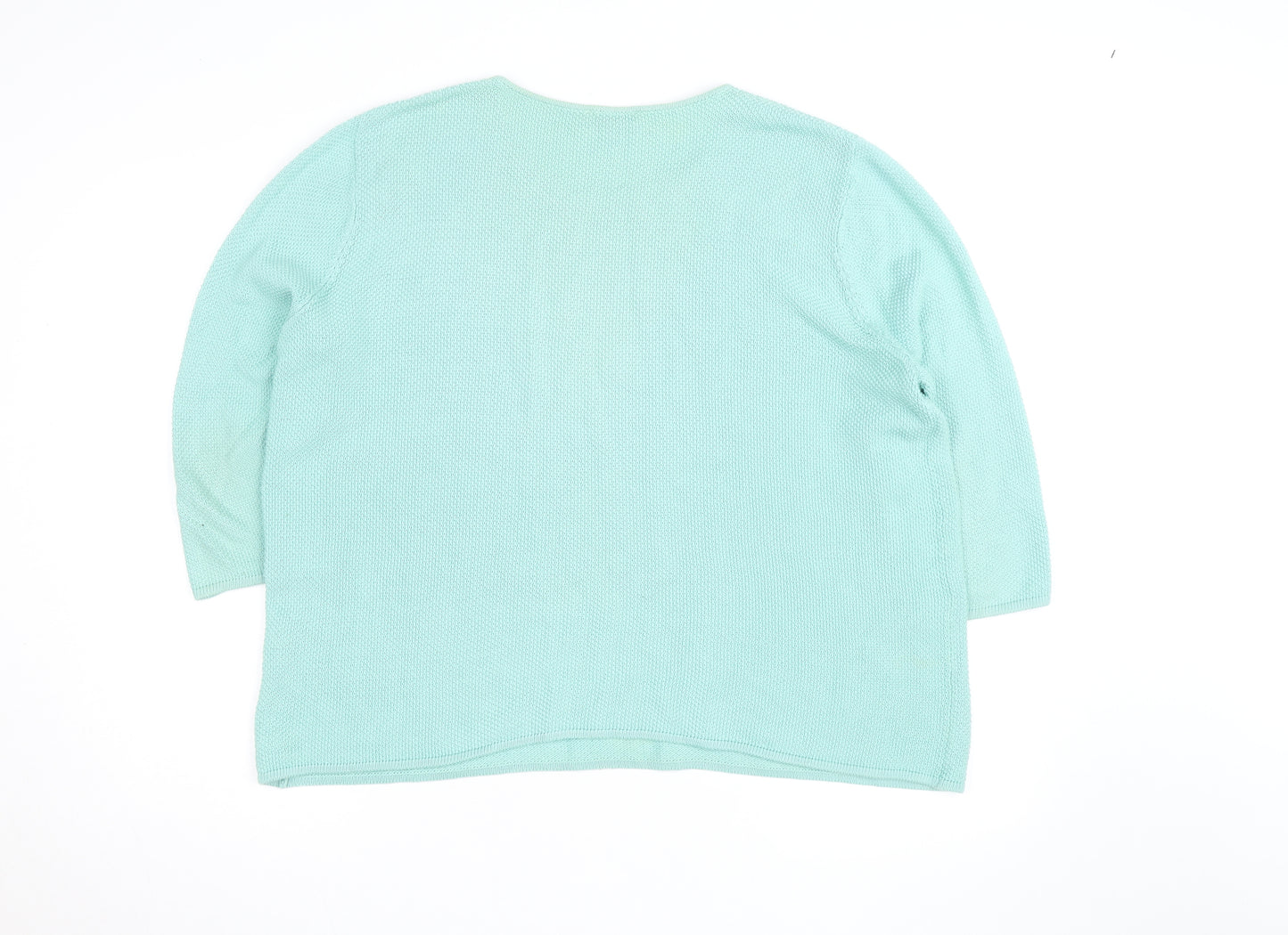 Peter Hahn Women Green Cotton 3/4 Sleeve Pullover Jumper Size 24