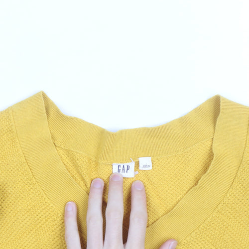 GAP Men’s Yellow V-Neck Cotton Pullover Jumper Size L