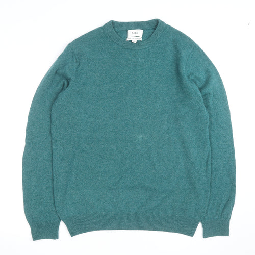 Marks and Spencer Mens Green Wool Crew Neck Jumper L