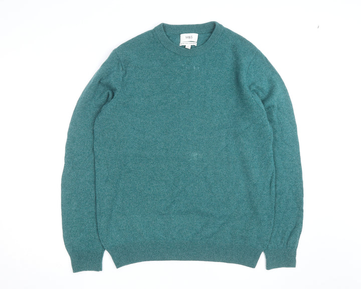 Marks and Spencer Mens Green Wool Crew Neck Jumper L