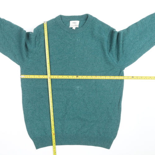 Marks and Spencer Mens Green Wool Crew Neck Jumper L