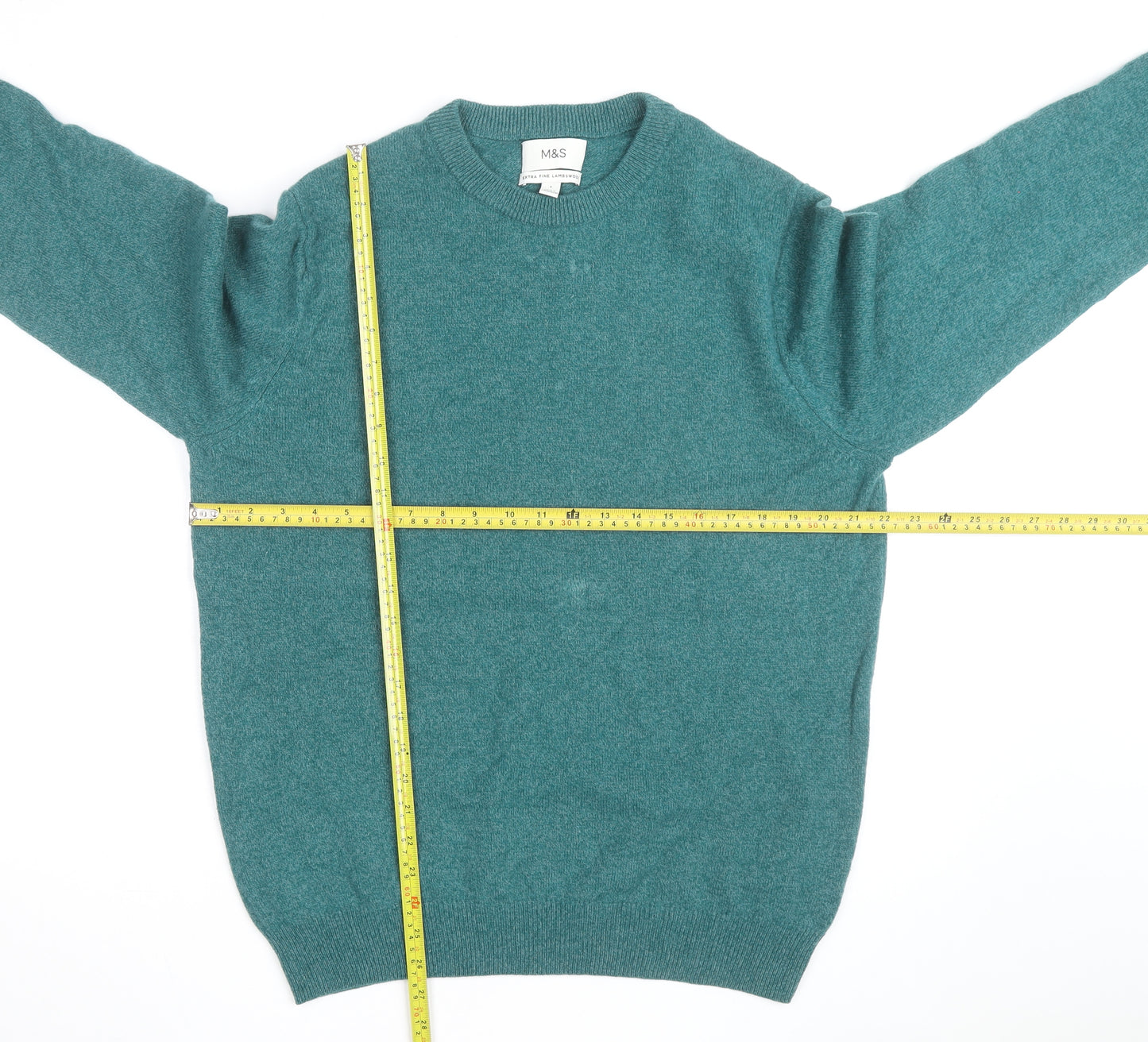 Marks and Spencer Mens Green Wool Crew Neck Jumper L
